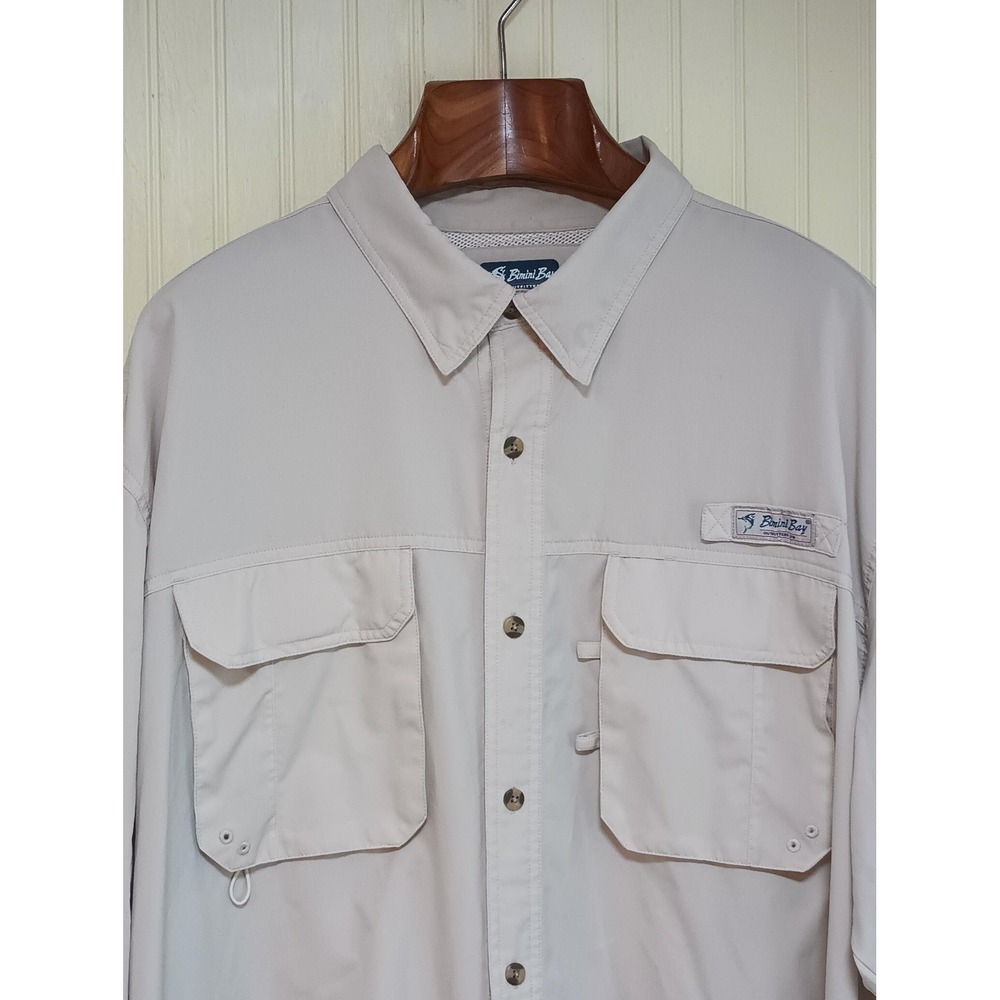 Bimini Bay Shirt Mens 3XL Beige Vented Fishing Button‎ Front Pockets Polyester